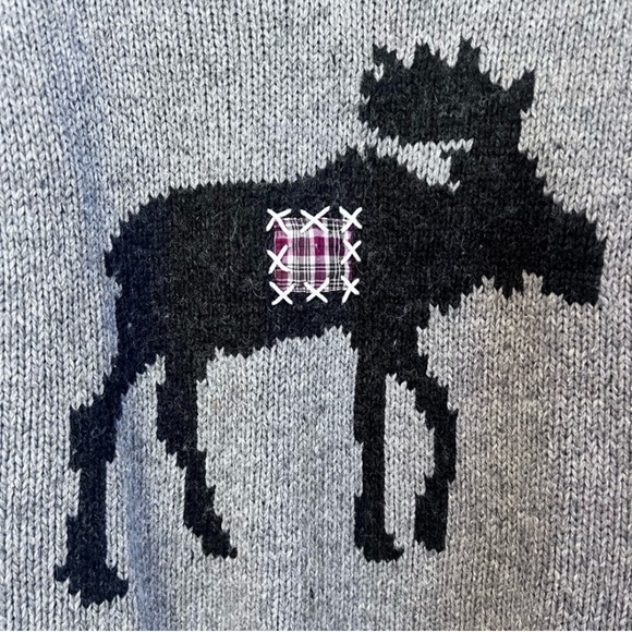 Coldwater Creek Plaid Moose 1/4 Zip Sweater L - Picture 2 of 8